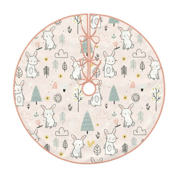 Salouo Rabbit Forest Christmas Tree Skirt 48" Farmhouse Christmas Decorations Snowman Xmas Tree Skirt Tree Mat for Holiday Party Decor