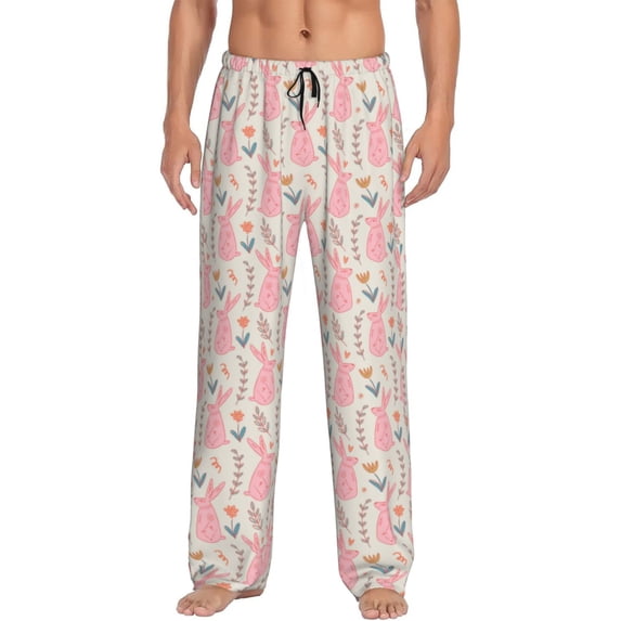 Salouo Rabbit Print Pajama Pants for Men, Lounge Pants Elastic Waistband Casual Men's sleepwear Loungewear Sleep Pajama Pant -Large