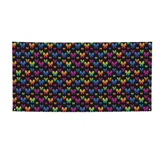 Salouo Rainbow Butterfly Pattern Holiday Banner Outside Party Decoration Banner (1PC) Festival Supplies Fit for Birthday Parties & Celebrations & Chrismas-Small