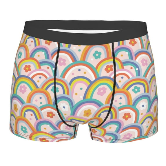 Salouo Rainbow Flowers Print Men's Boxer Briefs,Breathable Underwear Elastic Waistband Briefs for Men -XX-Large