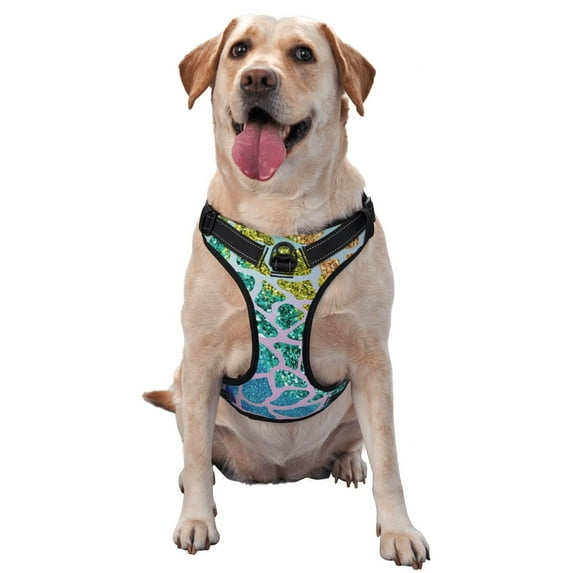 Salouo Rainbow Glitter for Dog Harness, No-Pull Pet Harness Adjustable Dog Vest No-Choke Reflective Pet Vest for Small, Medium & Large Dogs for Training & Walking-Medium
