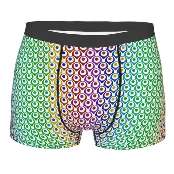 Salouo Rainbow Peacock Feathers Print Men's Boxer Briefs,Breathable Underwear Elastic Waistband Briefs for Men -Large