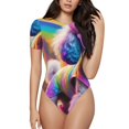 thumbnail image 1 of Salouo Rainbow Poodle Urban Street for Women's Short Sleeve Bodysuit,Sexy Bodysuits One Piece Round Neck Bodysuit Shapewear Tummy Control-Large, 1 of 7