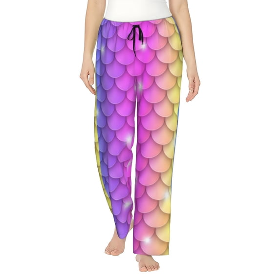 Salouo Rainbow Scales2 Print Women's Pajama Pants Casual Loose Sweatpants PJs Flowy Pants Drawstring Palazzo for Women Wide Leg Pants Lounge Pajama -Large