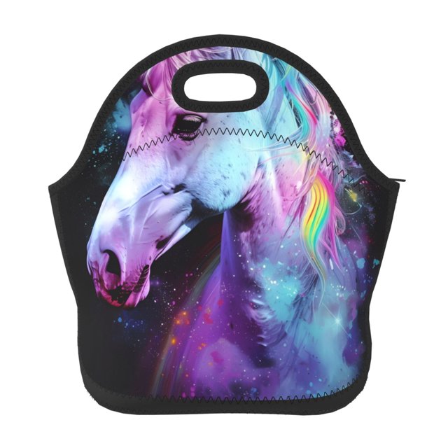 Salouo Rainbow Spotted White Horse for Lunch Tote,Lunch Bag Insulated