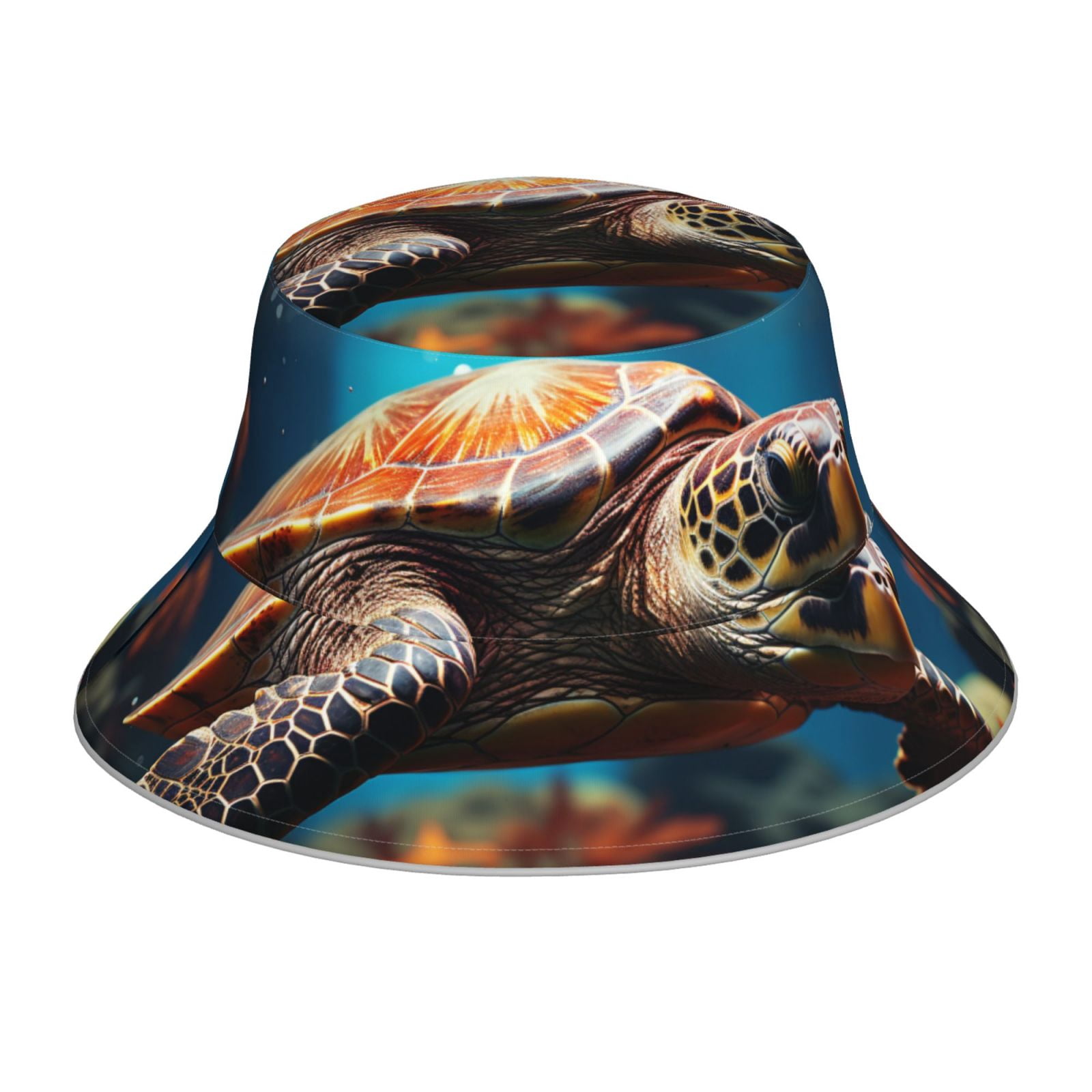 Salouo Realistic Turtle Print Unisex Bucket Hat, Outdoor Summer Beach