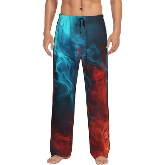 Salouo Red And Blue Fire Print Pajama Pants for Men, Lounge Pants Elastic Waistband Casual Men's sleepwear Loungewear Sleep Pajama Pant -X-Large