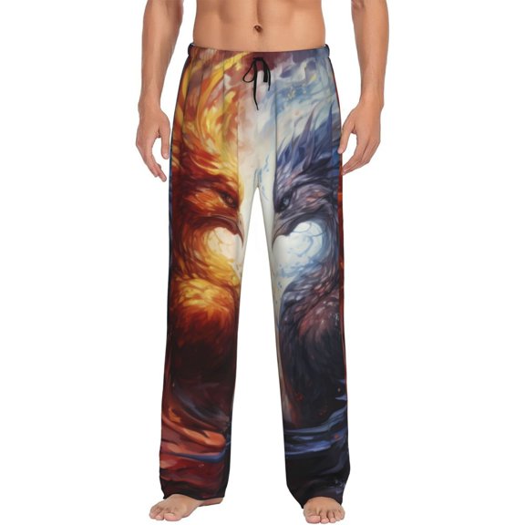 Salouo Red And White Fire Bird Print Pajama Pants for Men, Lounge Pants Elastic Waistband Casual Men's sleepwear Loungewear Sleep Pajama Pant -Medium