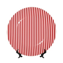 Salouo Red And White Stripes Pattern Bone China Decorative Plate,Holiday Decor Decorative Ceramic Plates with Stand Elegant Home DéCor for Hallway/Living Room/Bedroom-6in
