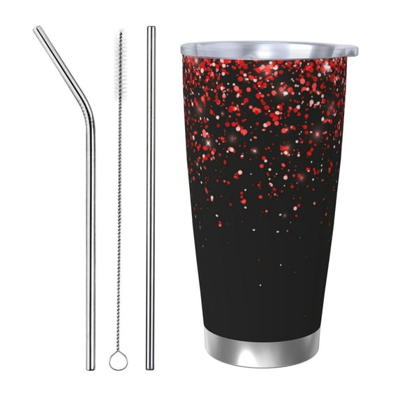 Salouo Red Glitter1 Print 20oz Tumbler with Lid,Stainless Steel Vacuum Insulated Tumbler Durable Insulated Coffee Mug Thermal Cup with Splash Proof Sliding Lid-Straw Three-piece Set