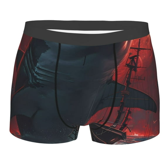 Salouo Red Moon Shark Sailboat Print Men's Boxer Briefs,Breathable Underwear Elastic Waistband Briefs for Men -XX-Large