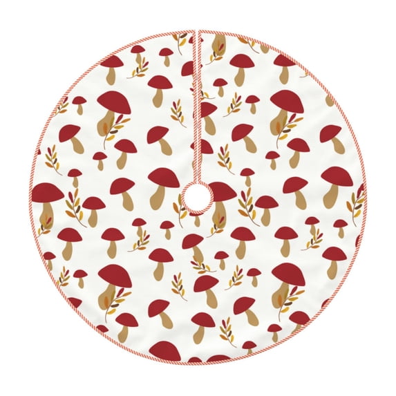 Salouo Red Mushroom Christmas Tree Skirt 36" Farmhouse Christmas Decorations Snowman Xmas Tree Skirt Tree Mat for Holiday Party Decor