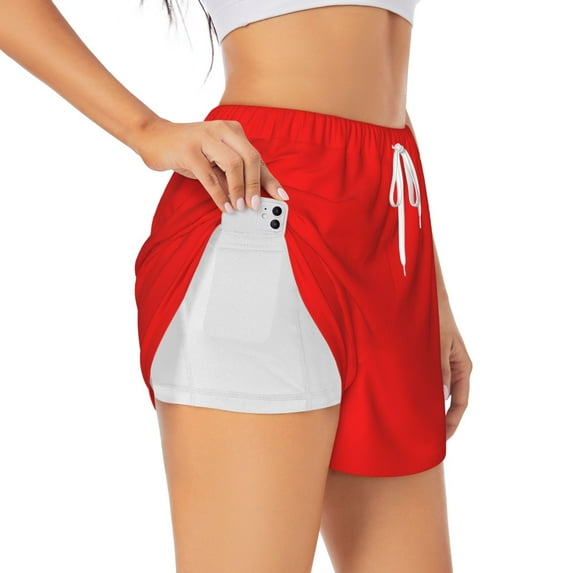 Salouo Red Print Women's 2 in 1 Running Shorts Double-Layer Shorts Athletic Workout Gym Yoga Shorts Running Shorts for Women-X-Large