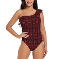 thumbnail image 1 of Salouo Red Skulls With Crossbones Pattern One Shoulder Ruffled One Piece Swimsuit for Women V Neck Swimwear Tummy Control Bathing Suit-XX-Large, 1 of 6
