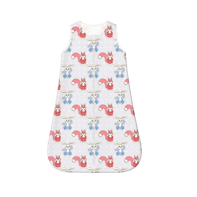 Salouo Red Squirrel And Blue Rabbit Print Baby Sleep Sack Wearable