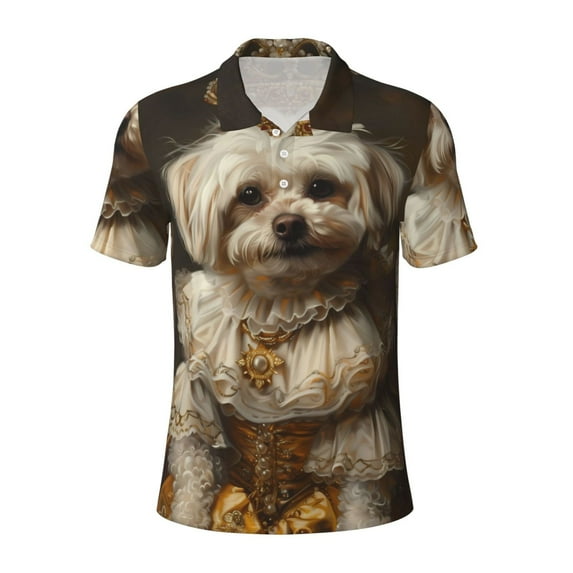 Salouo Regal Dog In Royal Attire for Men's Short Sleeve Polo Shirts,Polo Shirts for Men Performance Short Sleeve Golf Shirt Athletic Casual Collared T-Shirt-X-Large