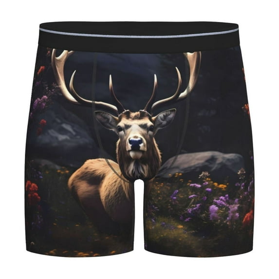 Salouo Regal Stag In Forest Pattern Men's Boxer Briefs, Soft & Breathable Underwear Elastic Waistband Briefs for Men,1-Pack