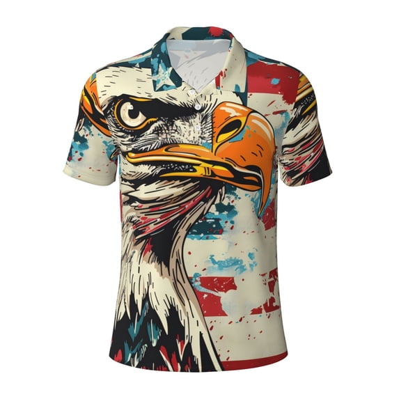 Salouo Retro American Eagle for Men's Short Sleeve Polo Shirts,Polo Shirts for Men Performance Short Sleeve Golf Shirt Athletic Casual Collared T-Shirt-4X-Large