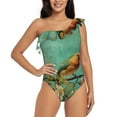 thumbnail image 1 of Salouo Retro Birds Pattern One Shoulder Ruffled One Piece Swimsuit for Women V Neck Swimwear Tummy Control Bathing Suit-Small, 1 of 6