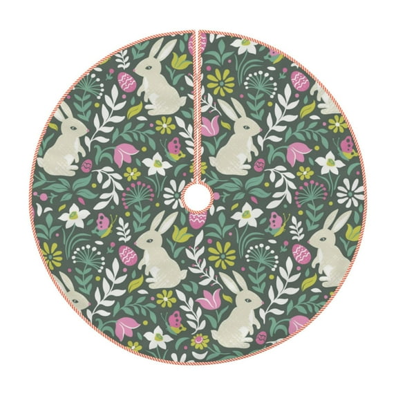 Salouo Retro Bunny Floral Christmas Tree Skirt 30" Farmhouse Christmas Decorations Snowman Xmas Tree Skirt Tree Mat for Holiday Party Decor
