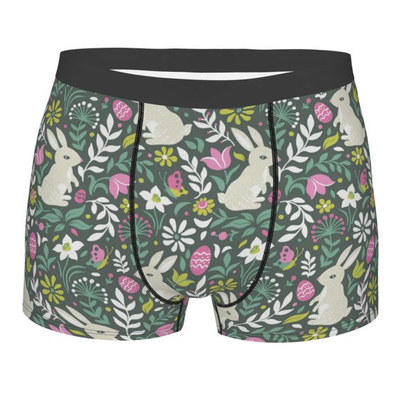 Salouo Retro Bunny Floral Print Men's Boxer Briefs,Breathable Underwear Elastic Waistband Briefs for Men -Medium