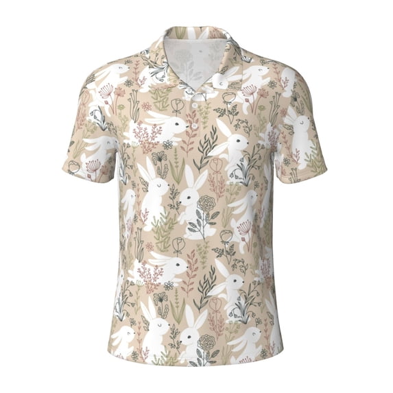 Salouo Retro Bunny Flower for Men's Short Sleeve Polo Shirts,Polo Shirts for Men Performance Short Sleeve Golf Shirt Athletic Casual Collared T-Shirt-3X-Large