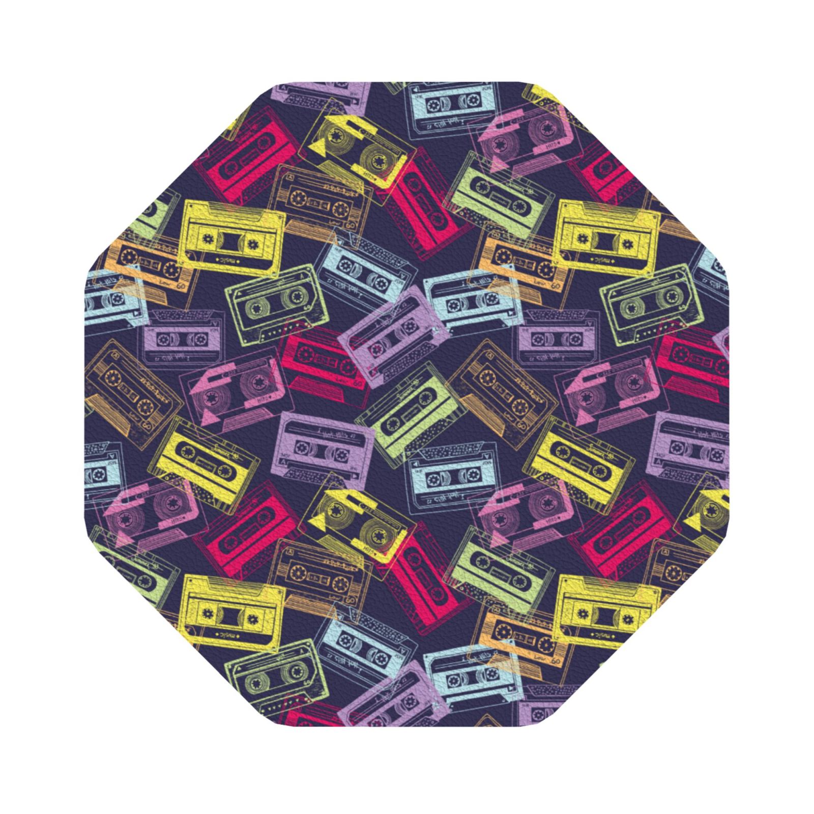 Salouo Retro Cassette Music Print Round Coaster,Drink Coasters Leather ...