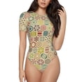 thumbnail image 1 of Salouo Retro Geometry for Women's Short Sleeve Bodysuit,Sexy Bodysuits One Piece Round Neck Bodysuit Shapewear Tummy Control-X-Large, 1 of 7