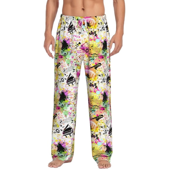 Salouo Retro Musical Print Pajama Pants for Men, Lounge Pants Elastic Waistband Casual Men's sleepwear Loungewear Sleep Pajama Pant -X-Large