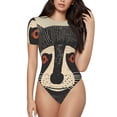thumbnail image 1 of Salouo Retro Raccoon Graphic Print for Women's Short Sleeve Bodysuit,Sexy Bodysuits One Piece Round Neck Bodysuit Shapewear Tummy Control-, 1 of 7