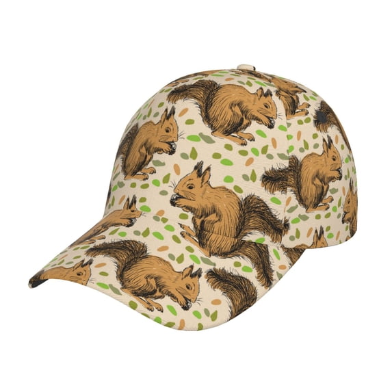 Salouo Retro Squirrel Print Unisex Sports Hat, Adjustable Golf Dad Hat Outdoor Cap Mountain Dad Hat Adjustable Fit Baseball Cap for Men and Women