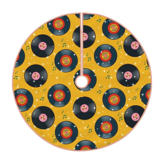 Salouo Retro Vinyl Records Christmas Tree Skirt 36" Farmhouse Christmas Decorations Snowman Xmas Tree Skirt Tree Mat for Holiday Party Decor