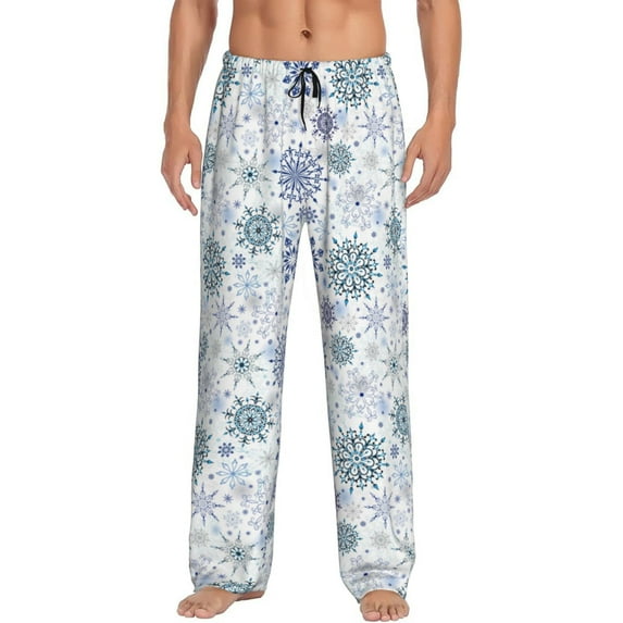 Salouo Retro ice blue snowflakes Print Pajama Pants for Men, Lounge Pants Elastic Waistband Casual Men's sleepwear Loungewear Sleep Pajama Pant -Medium
