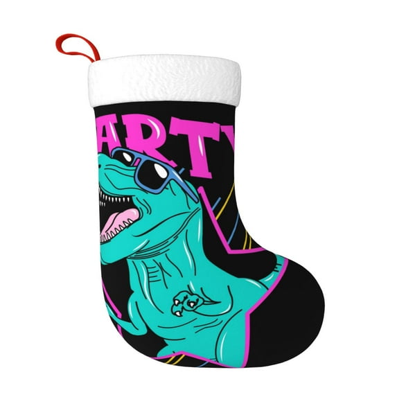 Salouo Rex Dinosaur With Sunglasses Print Christmas Stockings,Large Xmas Stocking Set of 1 Holiday and Farmhouse Stocking for Christmas Holiday Party Decoration(17.7*11 Inch)