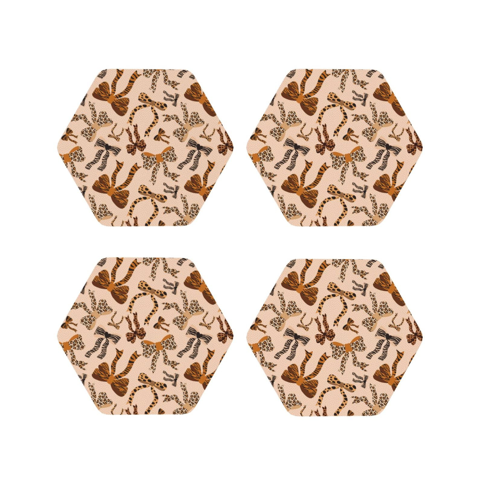 Salouo Ribbon bows with leopard Print Round Coaster,Drink Coasters ...
