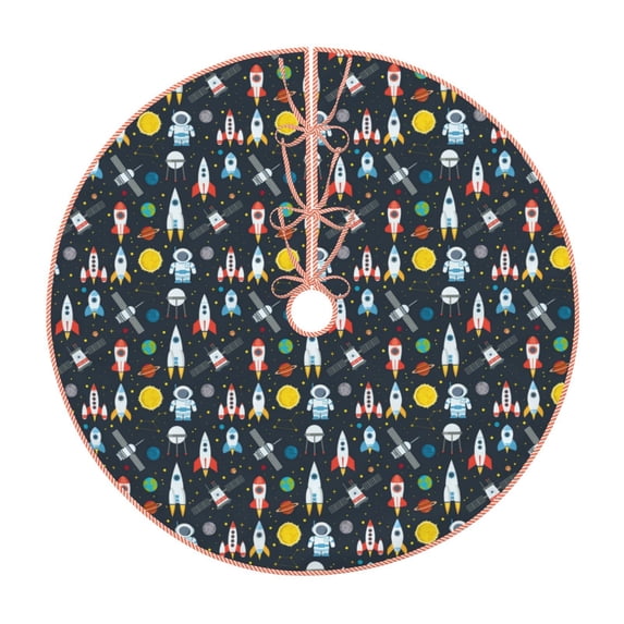 Salouo Rocket Space Christmas Tree Skirt 30" Farmhouse Christmas Decorations Snowman Xmas Tree Skirt Tree Mat for Holiday Party Decor