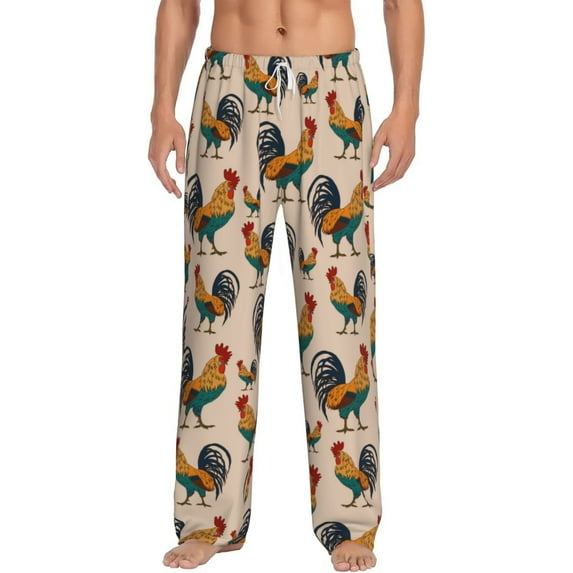 Salouo Rooster Print Pajama Pants for Men, Lounge Pants Elastic Waistband Casual Men's sleepwear Loungewear Sleep Pajama Pant -Large