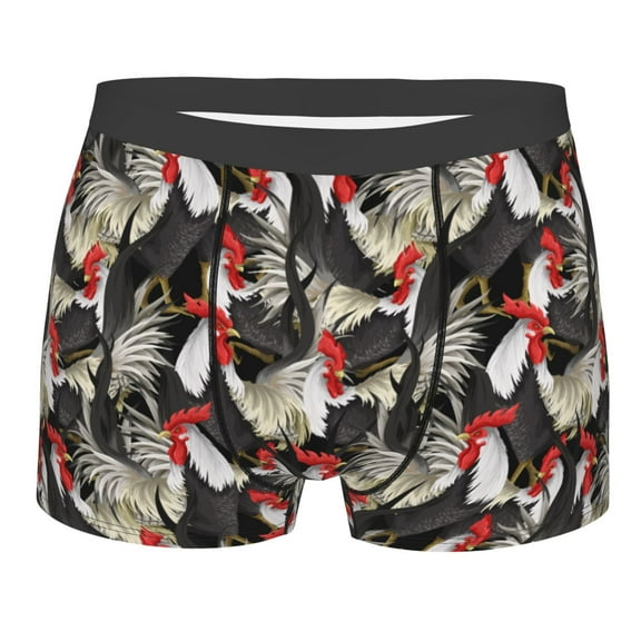 Salouo Roosters 2 Print Men's Boxer Briefs,Breathable Underwear Elastic Waistband Briefs for Men -Small