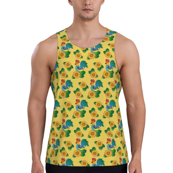 Salouo Roosters And Sunflowers for Men's Tank Tops,Sleeveless Muscle Shirts for Men Quick Dry Workout Tank Top Gym Muscle Tee Fitness Bodybuilding Sleeveless T Shirt-Medium