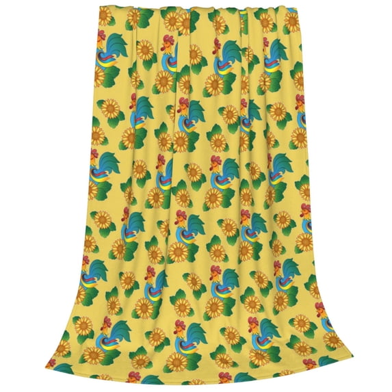 Salouo Roosters And Sunflowers Print Bed Blankets,Flannel Blanket Comfortable Air Conditioning Blanket Lightweight Blanket for Sofa Bed Travel & Couch -60"x50"