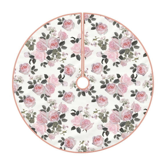 Salouo Rose Flowers Christmas Tree Skirt 30" Farmhouse Christmas Decorations Snowman Xmas Tree Skirt Tree Mat for Holiday Party Decor
