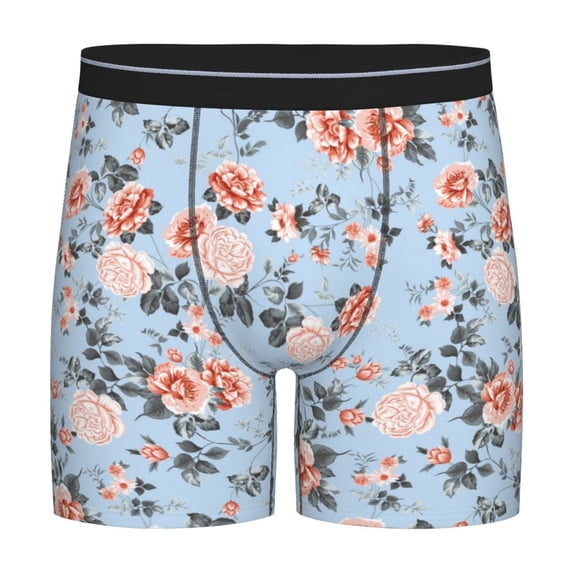 Salouo Rose Flowers Pattern Men's Boxer Briefs, Soft & Breathable Underwear Elastic Waistband Briefs for Men,1-Pack