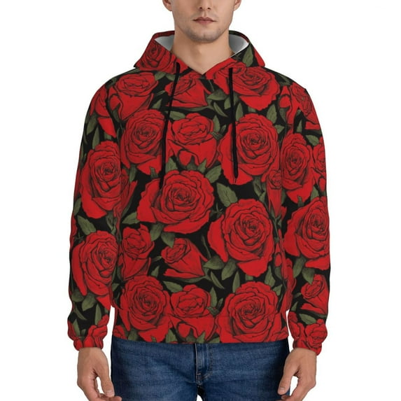 Salouo Rose Flowers Pattern Men's Fall Hoodie Sweatshirt,Sport Hoodie with Pockets for Men Pullover Casual Hooded Sweatshirt-4X-Large