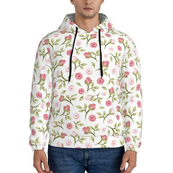 Salouo Rose Flowers Pattern Men's Fall Hoodie Sweatshirt,Sport Hoodie with Pockets for Men Pullover Casual Hooded Sweatshirt-XX-Large