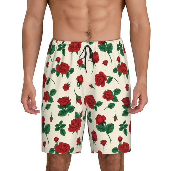 Salouo Rose Flowers Pattern Men's Sleep Pajama Shorts,Pajama Bottoms Elastic Waistband Sleep Pajama Short PJ Shorts for Men -4X-Large