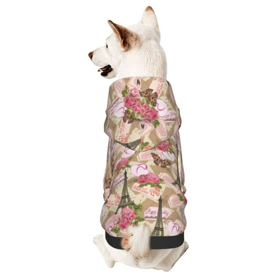 Salouo Rose Flowers Pattern Small Dog Hoodie Sweatshirts Dog Clothes Coat Clothing Puppy Sweater Outfit Pullover Pet Winter Coat Sweater Outfit-Large