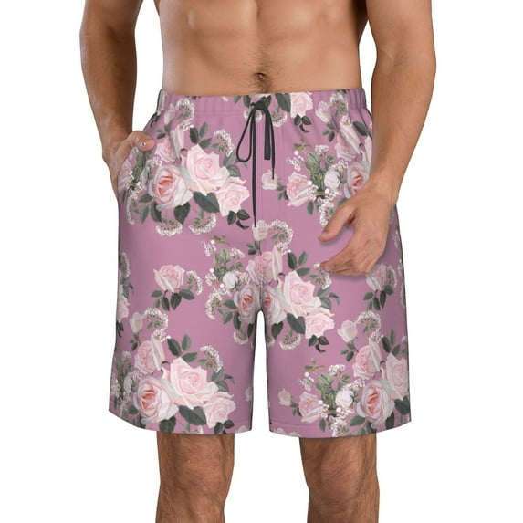 Salouo Rose Flowers Pattern Swim Trunks for Men,Men's Hawaiian Bathing Suit Swimsuits Quick Dry Swimming Board Shorts Beach Shorts with Pockets-X-Large