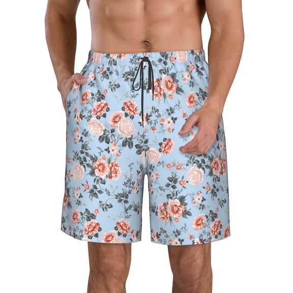 Salouo Rose Flowers Pattern Swim Trunks for Men,Men's Hawaiian Bathing Suit Swimsuits Quick Dry Swimming Board Shorts Beach Shorts with Pockets-Large