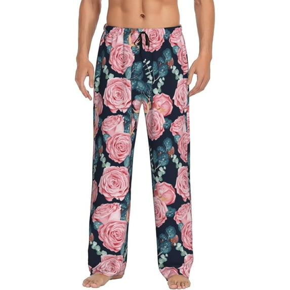 Salouo Rose Flowers Print Pajama Pants for Men, Lounge Pants Elastic Waistband Casual Men's sleepwear Loungewear Sleep Pajama Pant -Large