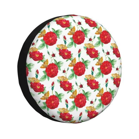 Salouo Rose Flowers Print Spare Tire Cover 14-17 inch Spare Tire Protector Universal Tough Tire Wheel Cover for Trailer SUV and Truck-15 inch